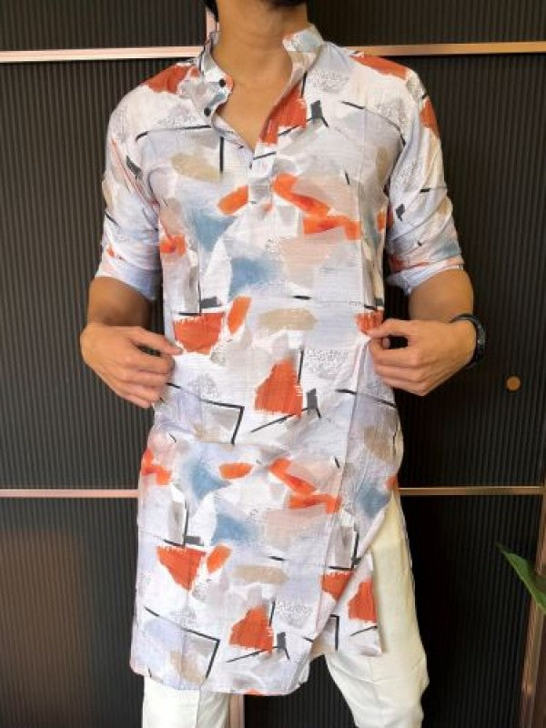Light Weight Printed 2 Orange Kurta