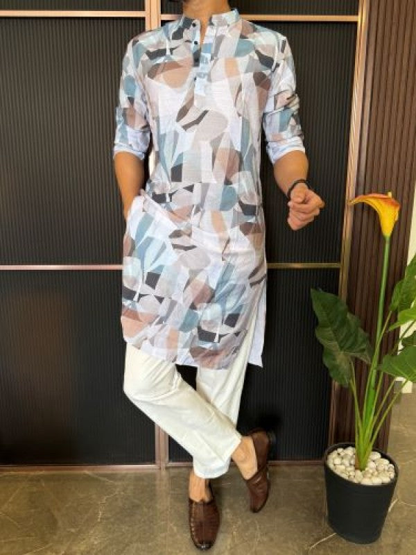 Light Weight Printed 2 Sky Kurta