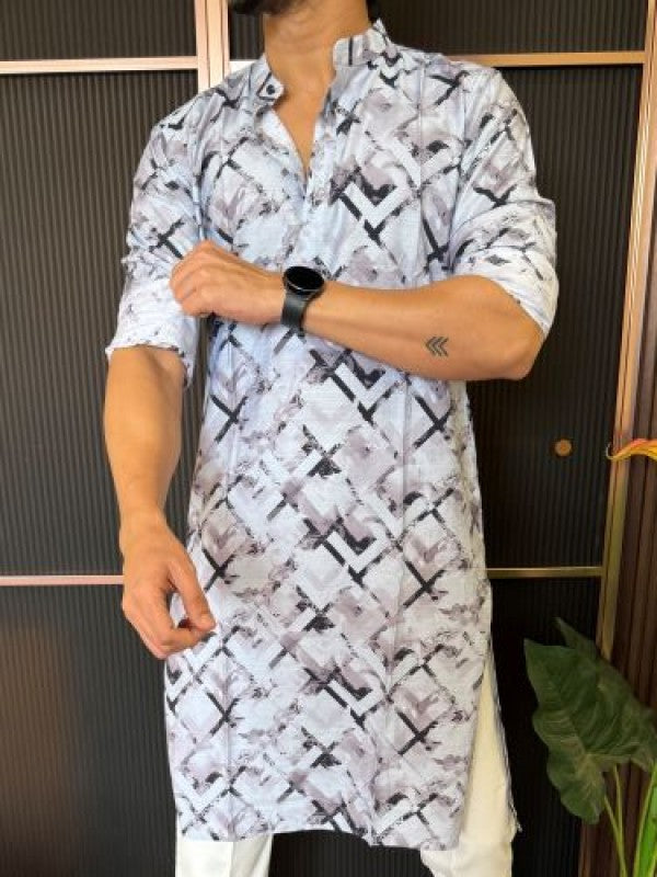 Light Weight Printed 3 Blue Kurta