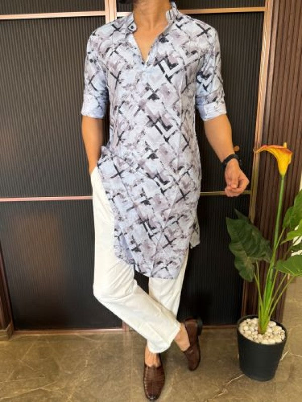 Light Weight Printed 3 Blue Kurta