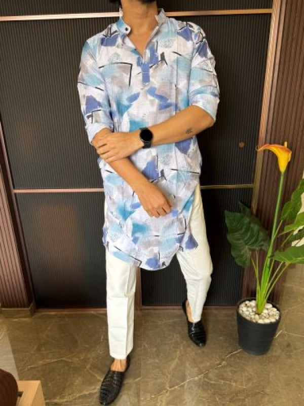 Light Weight Printed 6 Blue Kurta