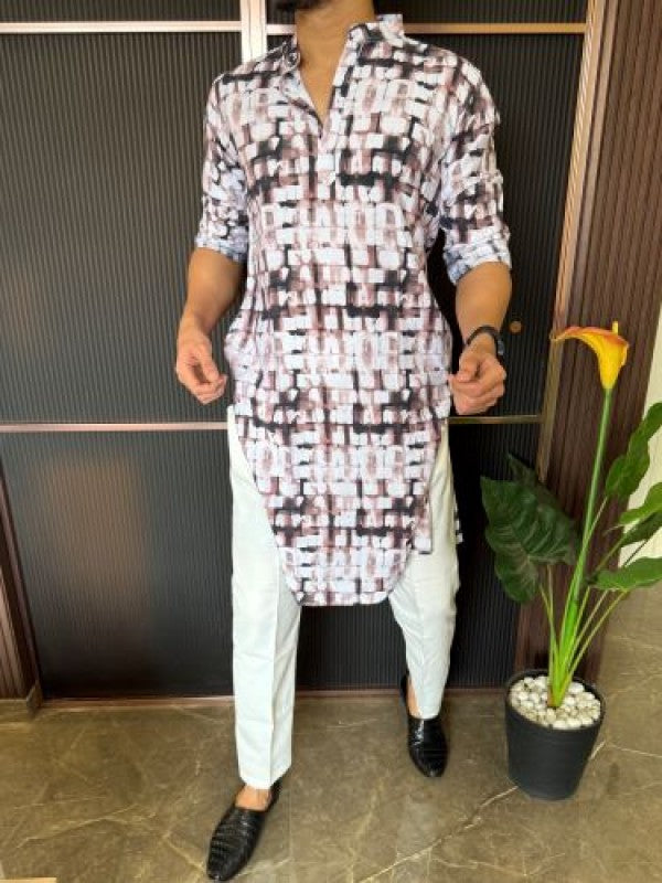 Light Weight Printed 8 Brown Kurta