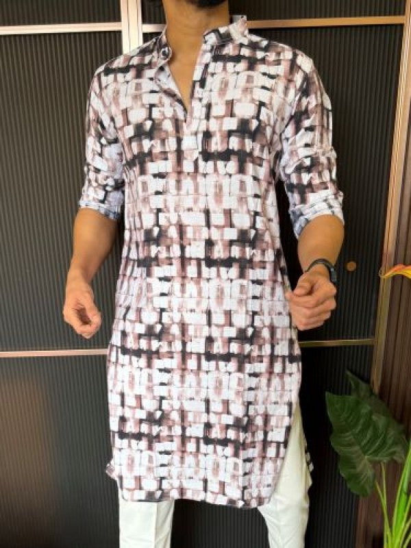 Light Weight Printed 8 Brown Kurta