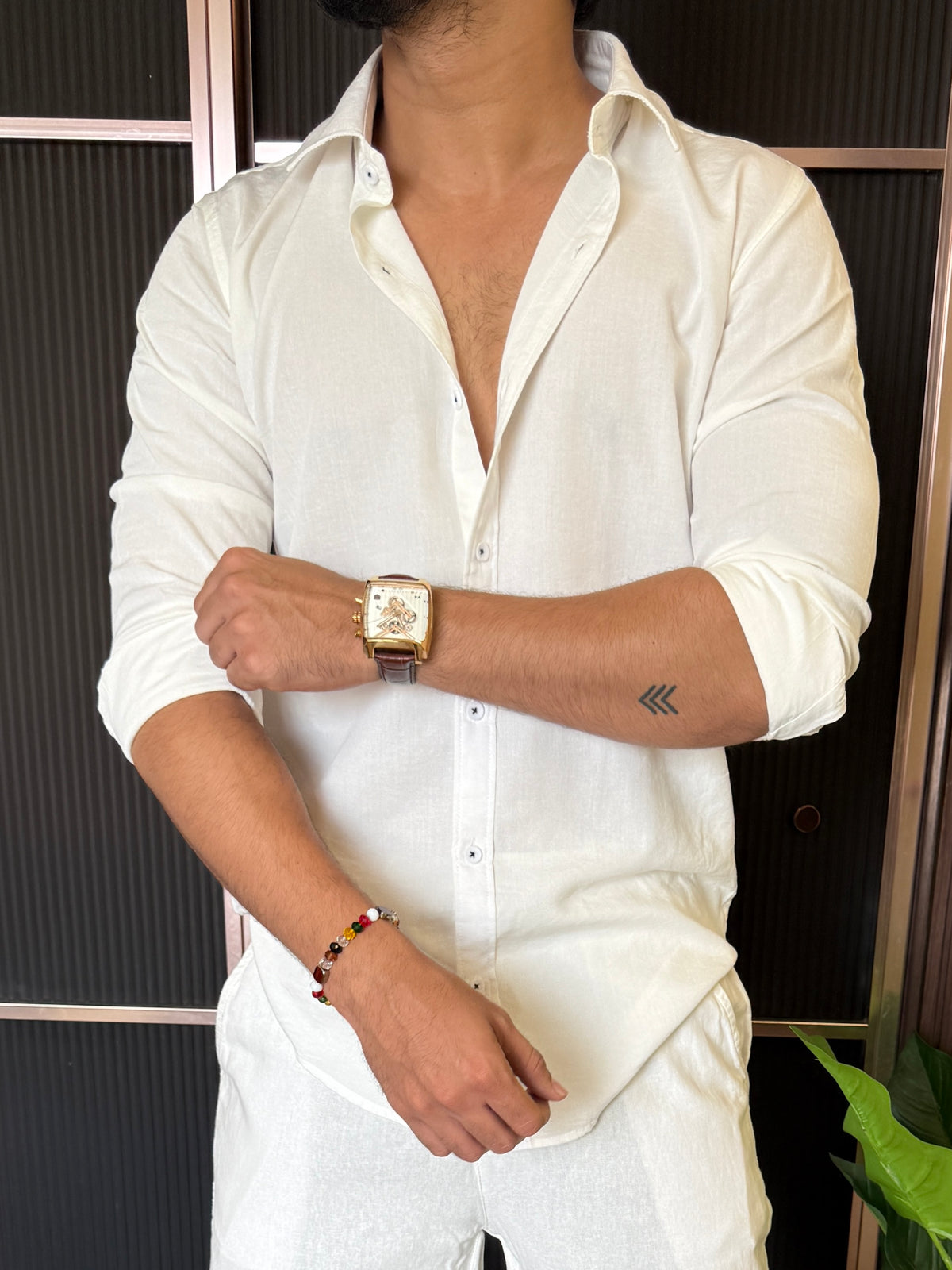 A Pure linen Off White Full Shirt
