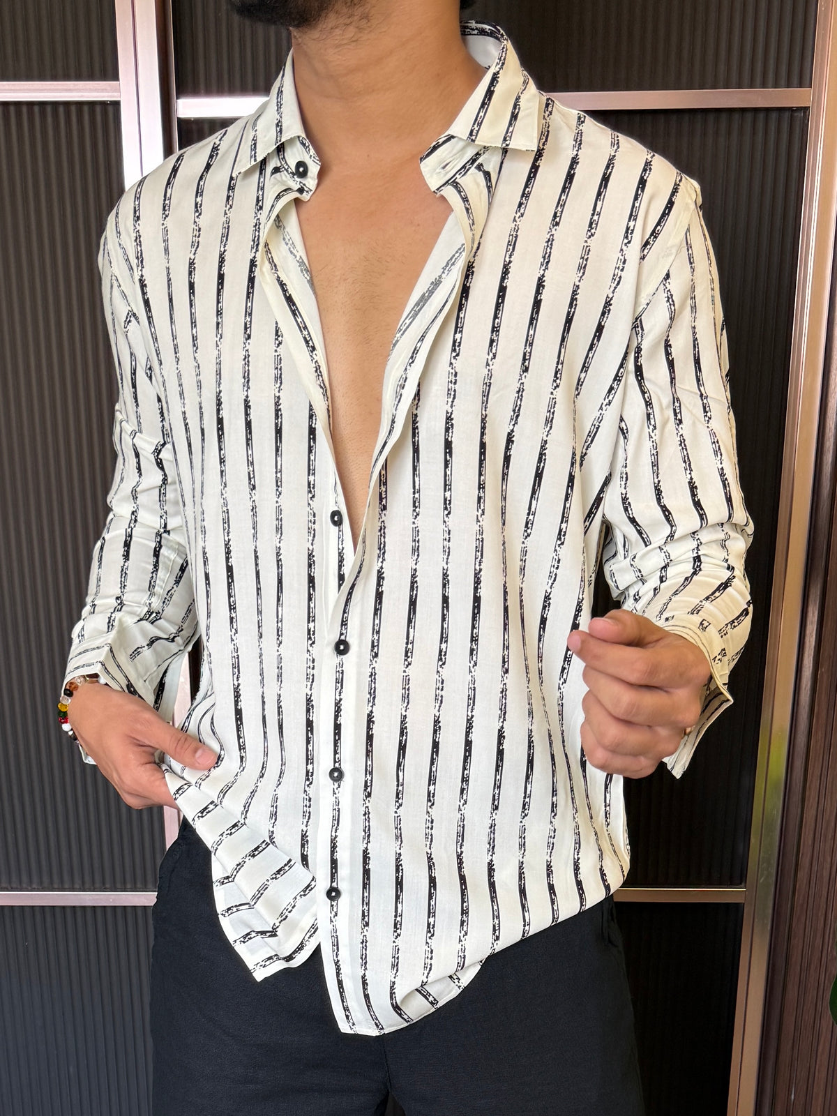 Reyon Vertical stripe White Full sleeve Shirt