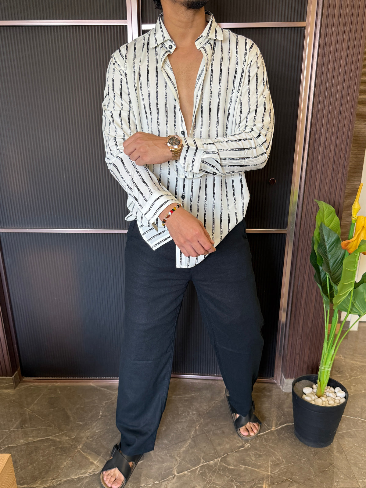 Reyon Vertical stripe White Full sleeve Shirt