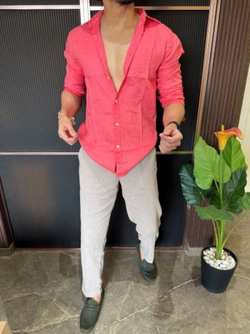 A Pure linen Dark Pink Full Shirt