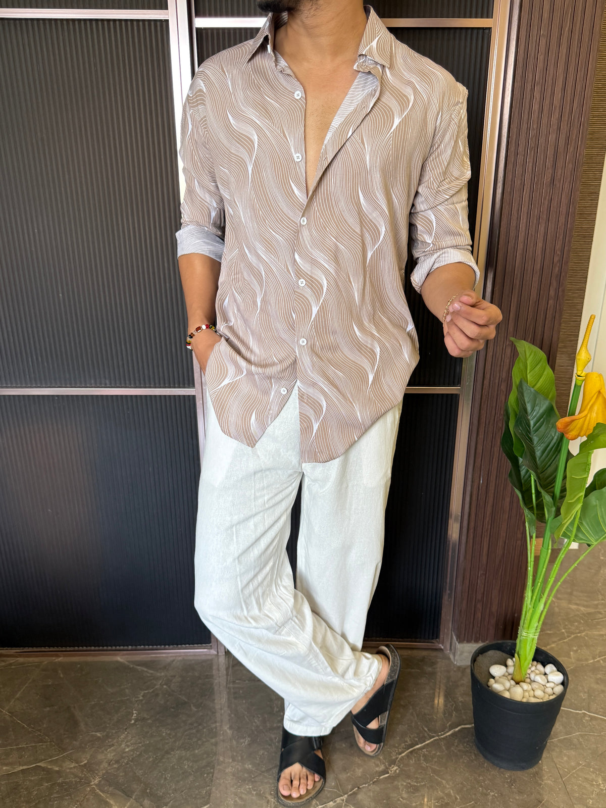 Reyon Wavy Cream Full sleeve Shirt