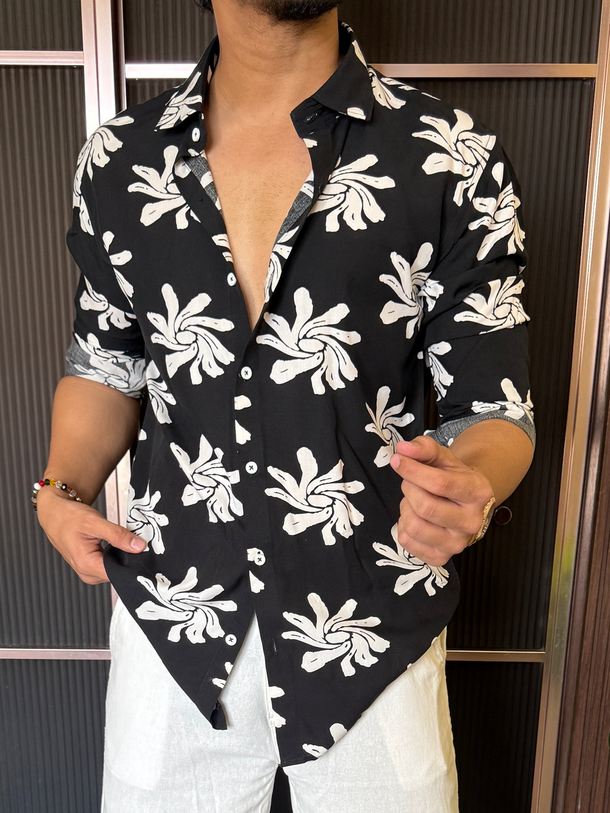 Reyon Floral Black Full sleeve Shirt