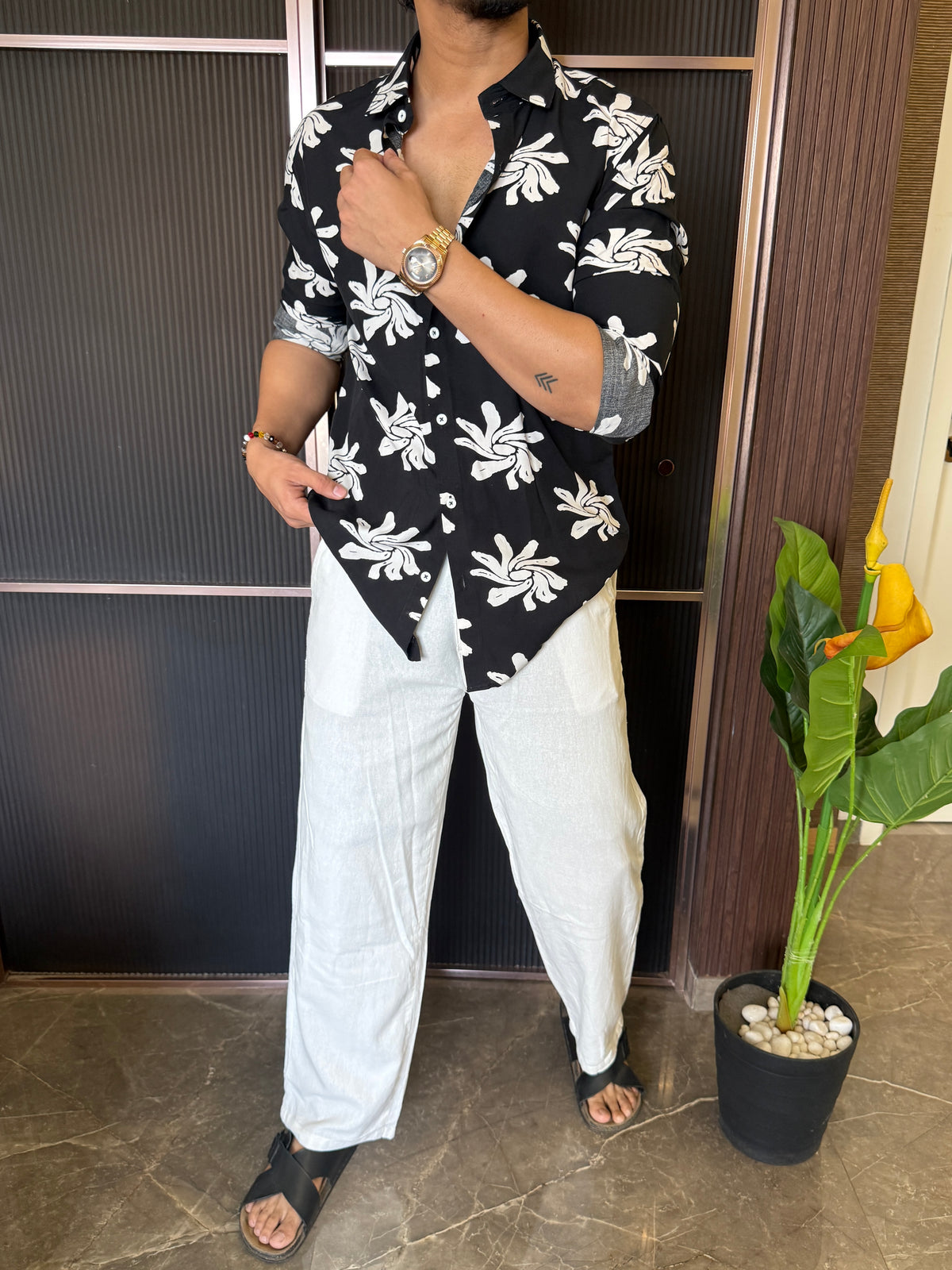 Reyon Floral Black Full sleeve Shirt