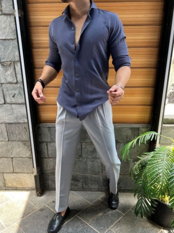 Soft Handfeel Falling Fabric Blue Fullsleeves  Shirt