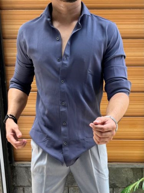 Soft Handfeel Falling Fabric Blue Fullsleeves  Shirt