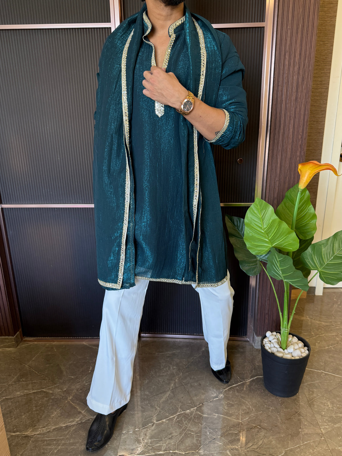 Dupatta Style V neck Blue Kurta