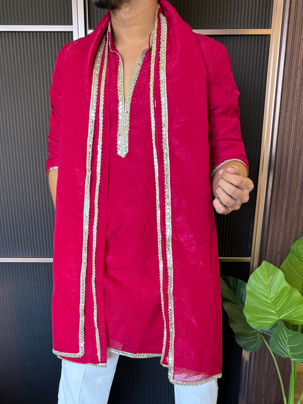 Dupatta Style V neck Pink Kurta