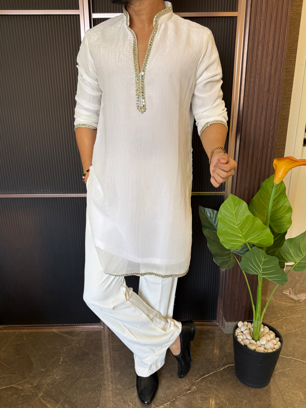 Dupatta Style V neck White Kurta