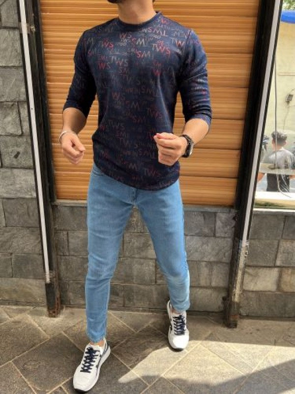 Alphbet Print Imported Full Navy sleeeves Tshirt