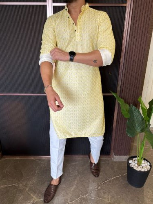 Heavy textured Yellow Kurta