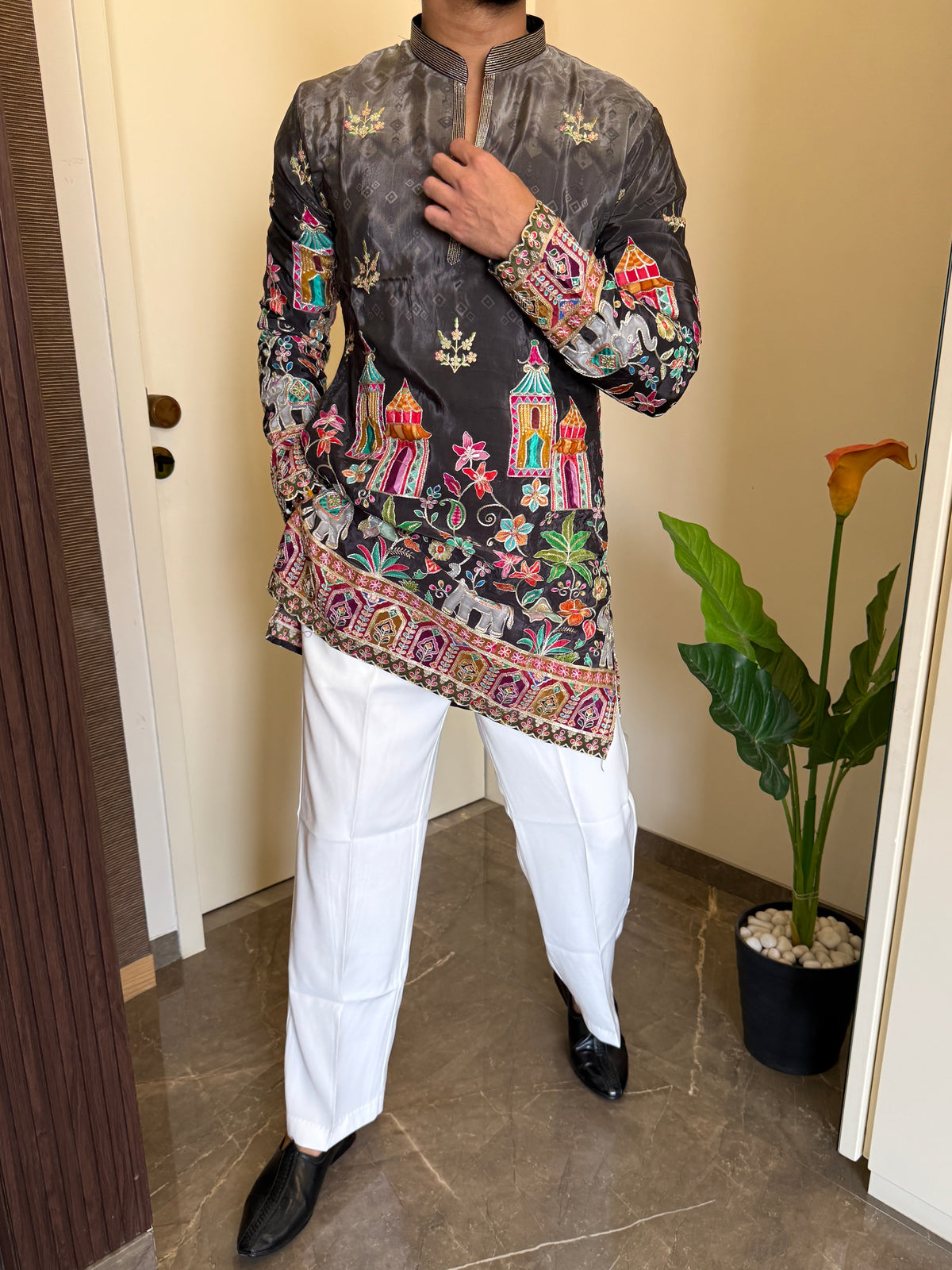 Premium Hand Work  Black Shade Kurta
