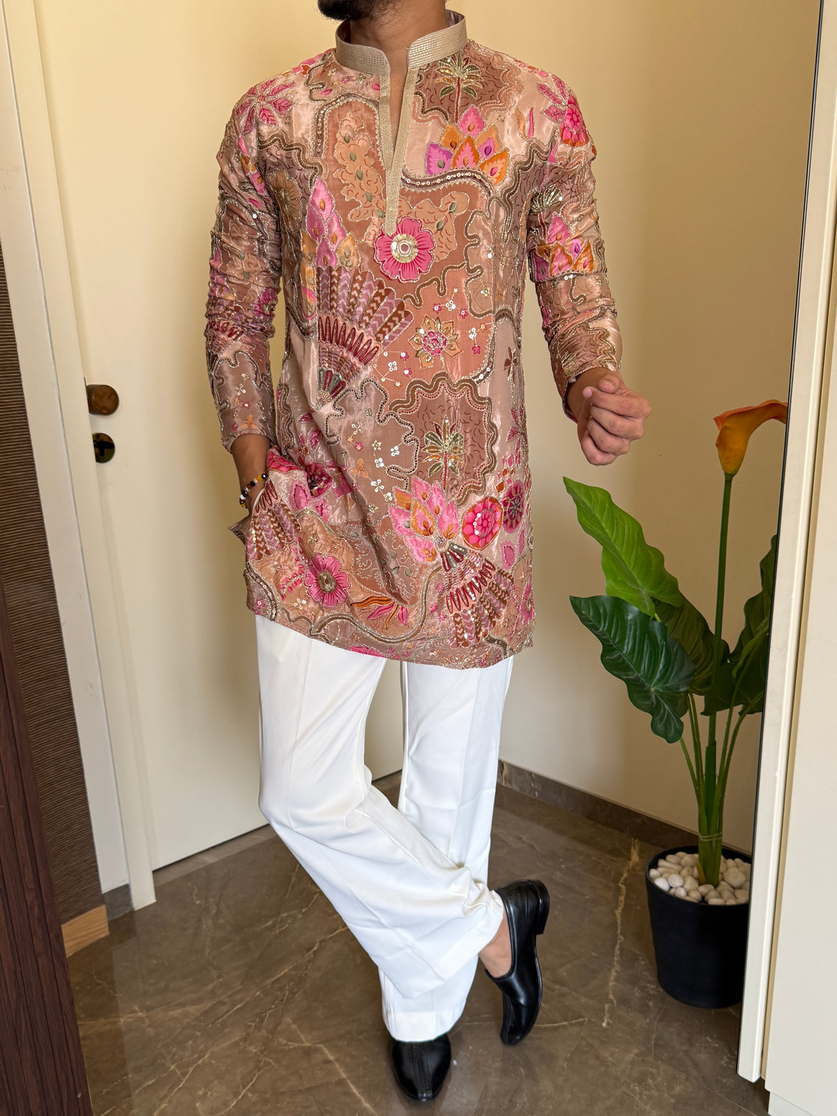 Premium Hand Work Pink Rose Kurta
