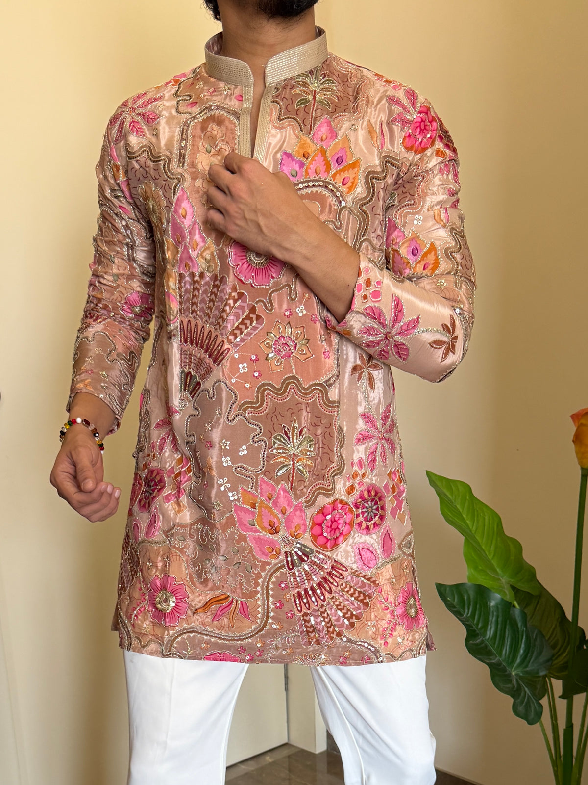 Premium Hand Work Pink Rose Kurta