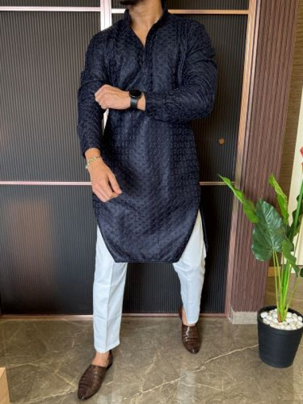 Heavy textured Navy Kurta