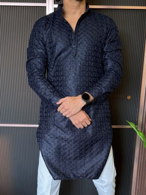 Heavy textured Navy Kurta