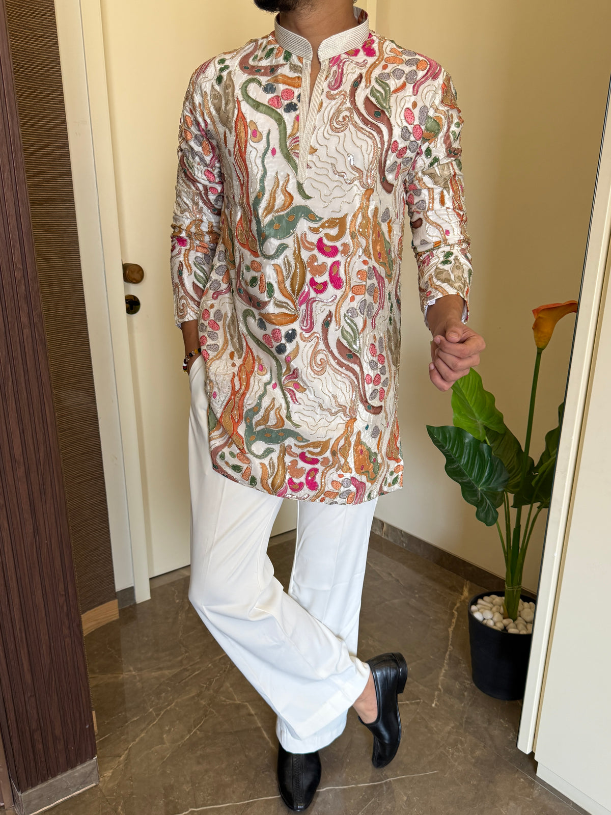 Premium Hand Work White Kurta