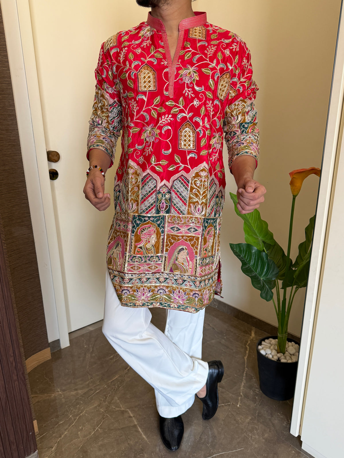 Premium Hand Work Couple Red Kurta