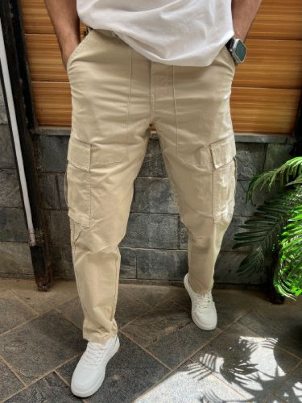 Stretchable Cotton Fabric Beige Cargo Pants