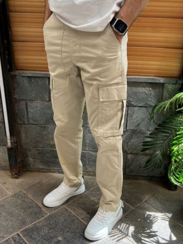 Stretchable Cotton Fabric Beige Cargo Pants