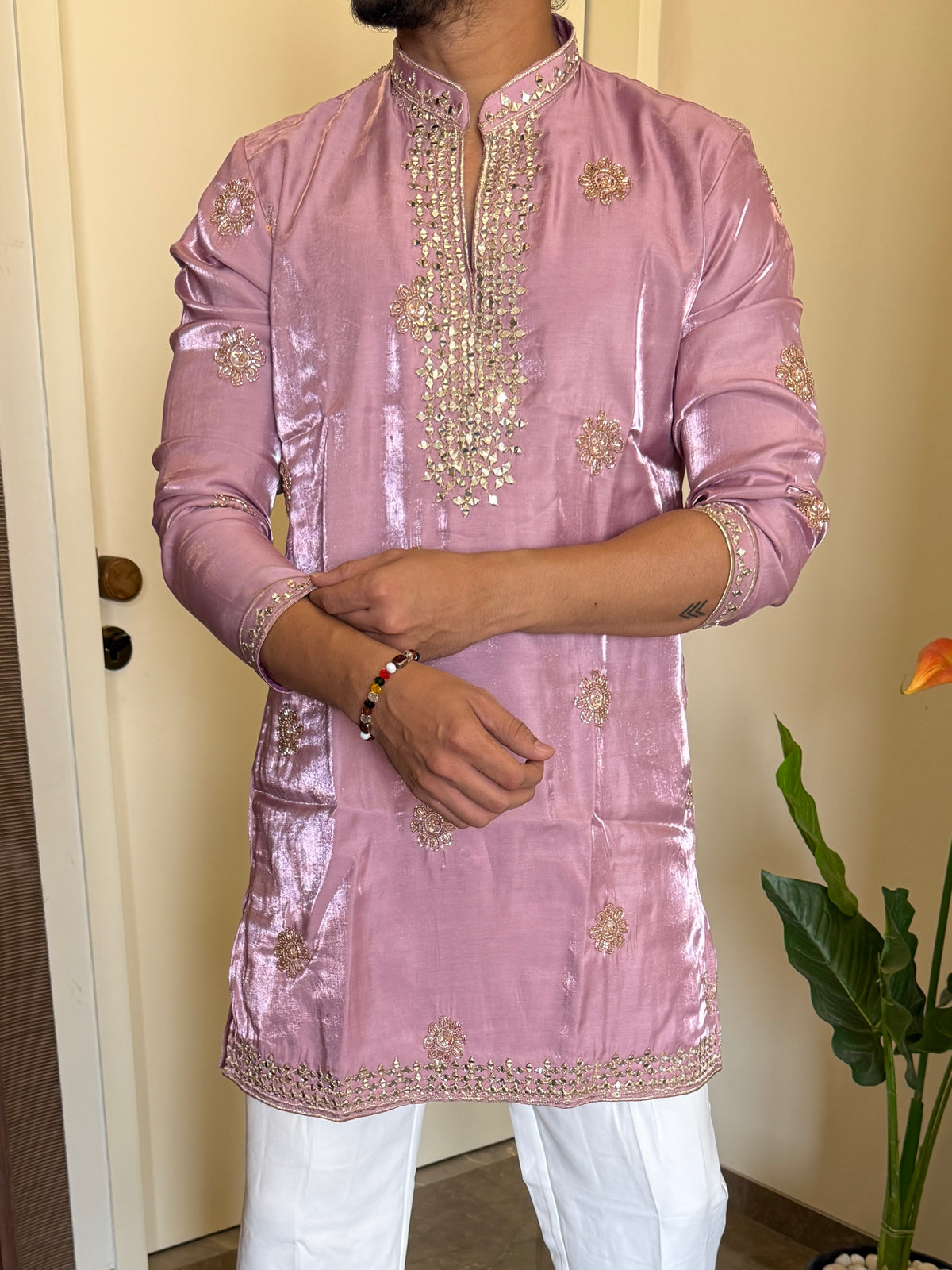 Premium Satin Handwork Onion Kurta