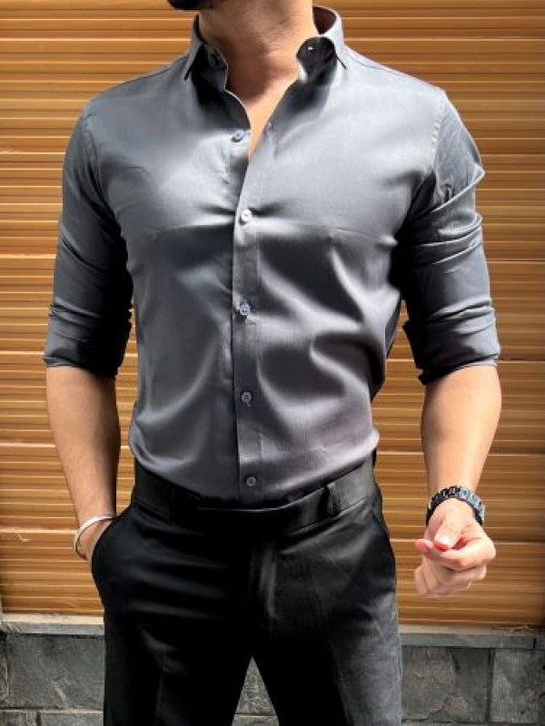 Cotton Satin Grey Fullsleeve Shirt