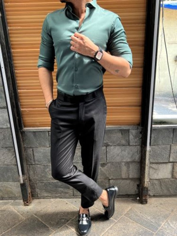 Cotton Satin Green Fullsleeve Shirt