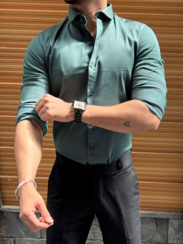 Cotton Satin Green Fullsleeve Shirt