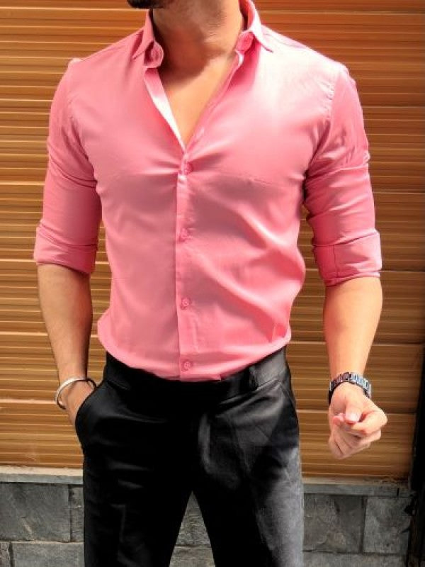 Cotton Satin Pink Fullsleeve Shirt