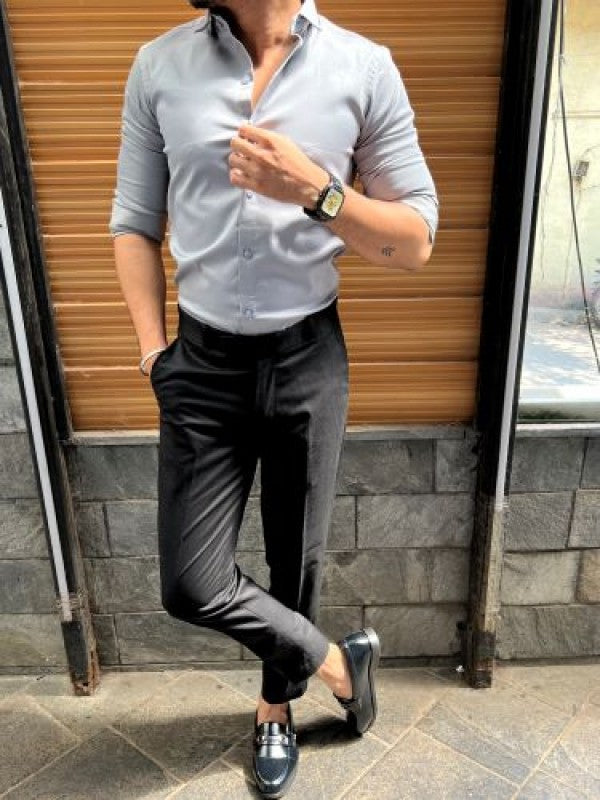 Cotton Satin Light Grey Fullsleeve Shirt