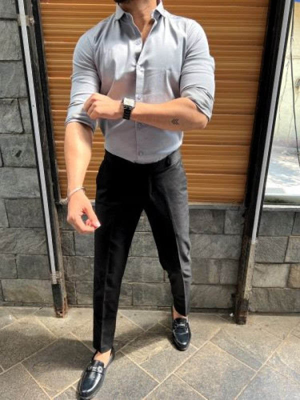 Cotton Satin Light Grey Fullsleeve Shirt