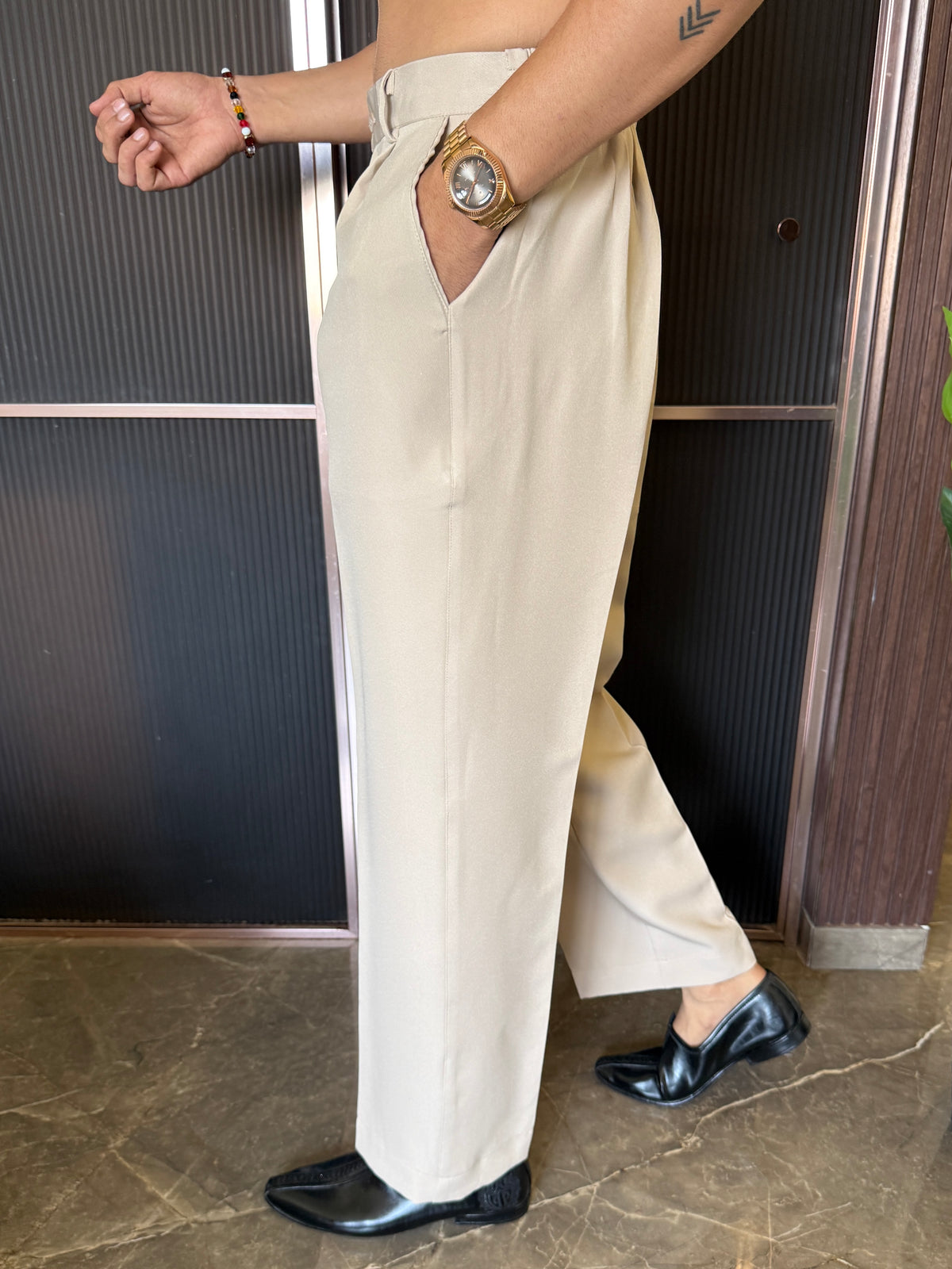 Straight Korean Pants For Kurta Beige