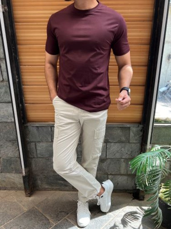 Cotton Lycra Plain Wine Half T shirt