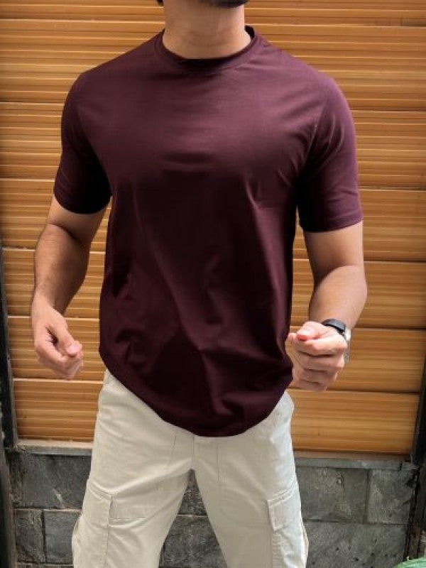 Cotton Lycra Plain Wine Half T shirt
