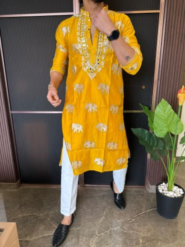 Premium Hand Work Yellow Kurta