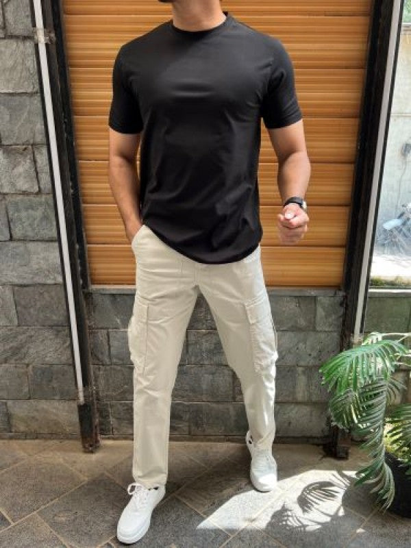 Cotton Lycra Plain Black Half T shirt