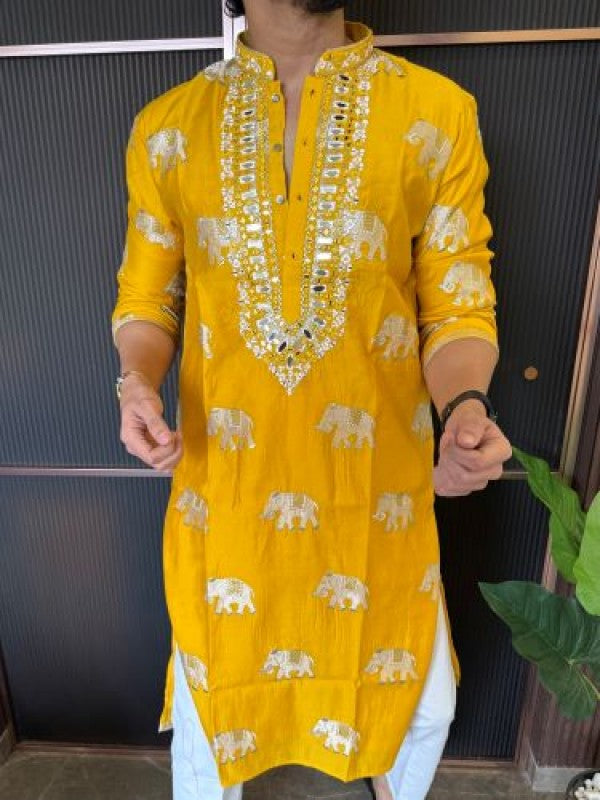 Premium Hand Work Yellow Kurta