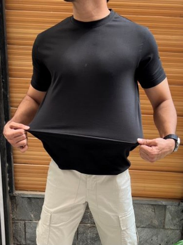 Cotton Lycra Plain Black Half T shirt