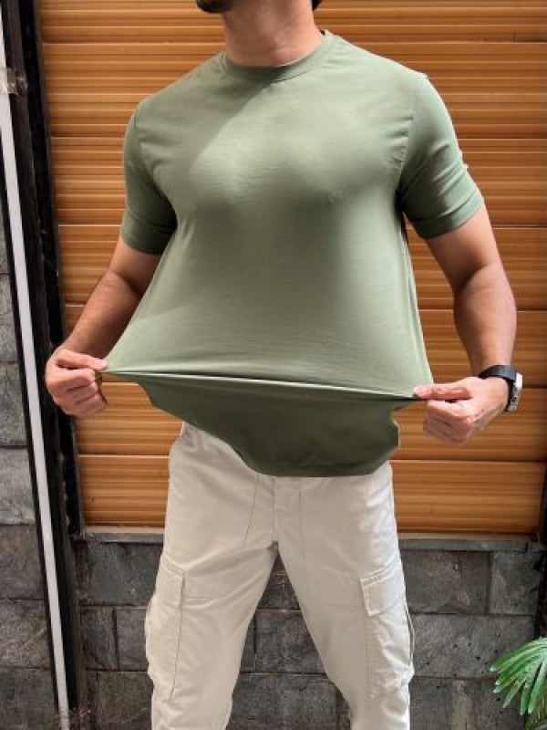 Cotton Lycra Plain Green Half T shirt