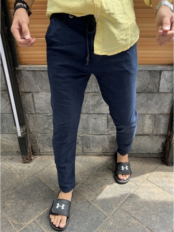 Ribbed Linen Navy Pant