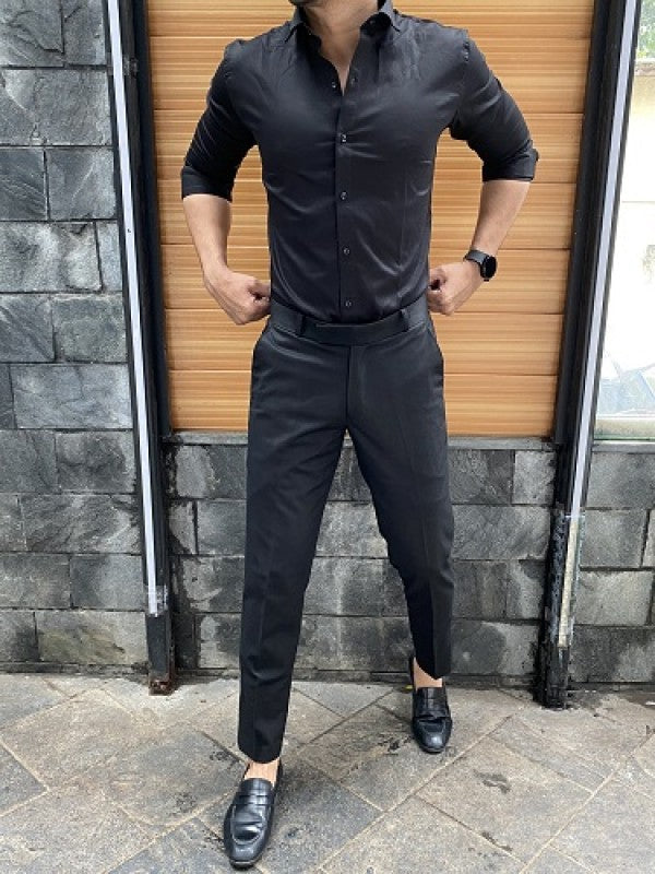 Cotton Satin Black Fullsleeve Shirt
