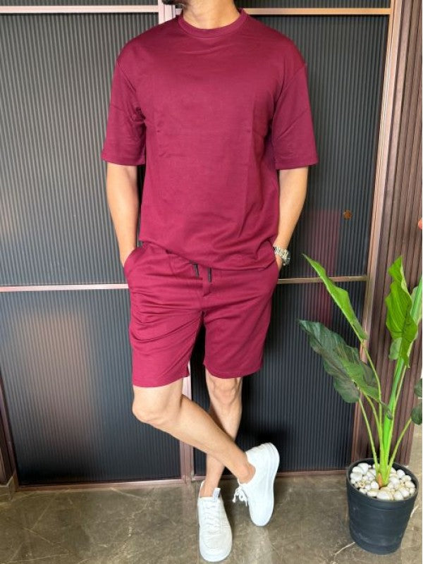 Oversize Maroon Cord Set With Shorts
