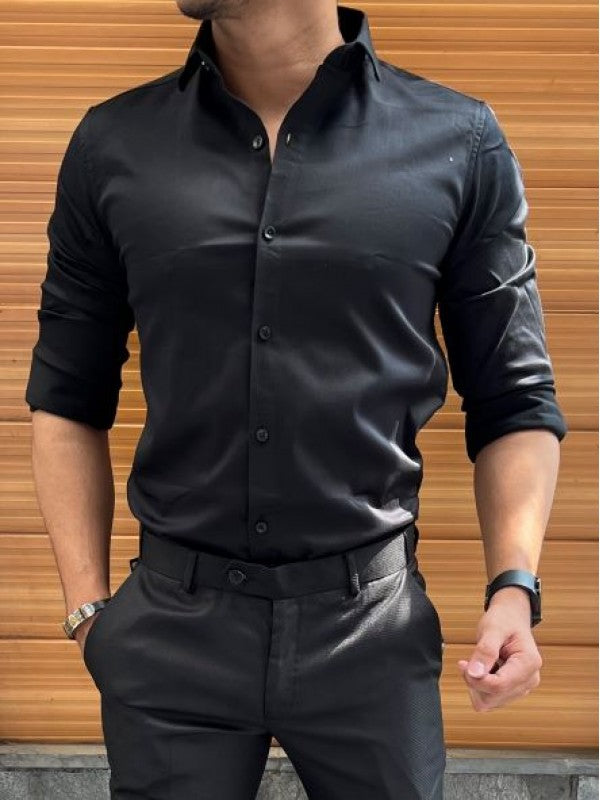 Stretchable Satin Black Fullsleeve Shirt