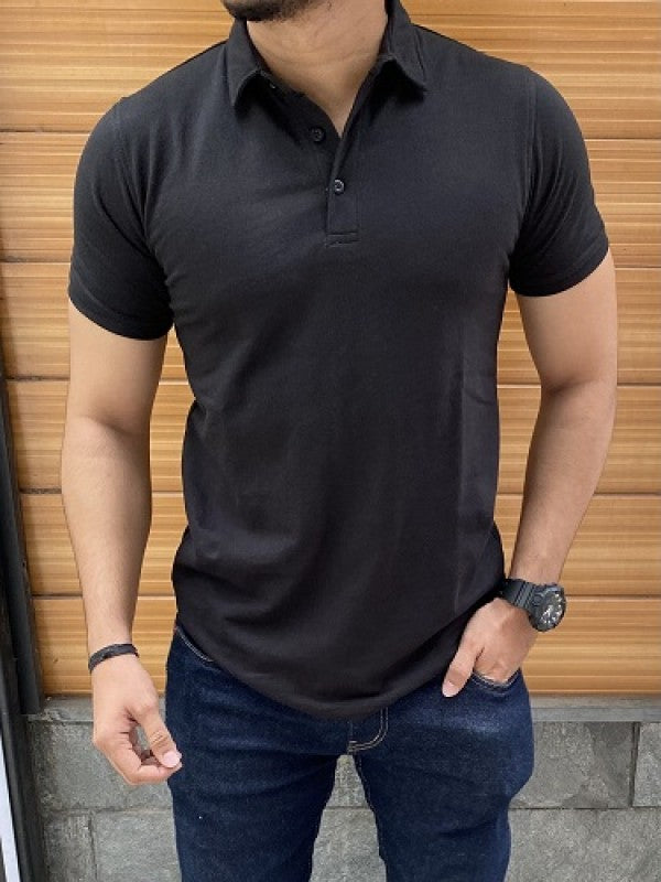 Collar Black Cotton Tshirt